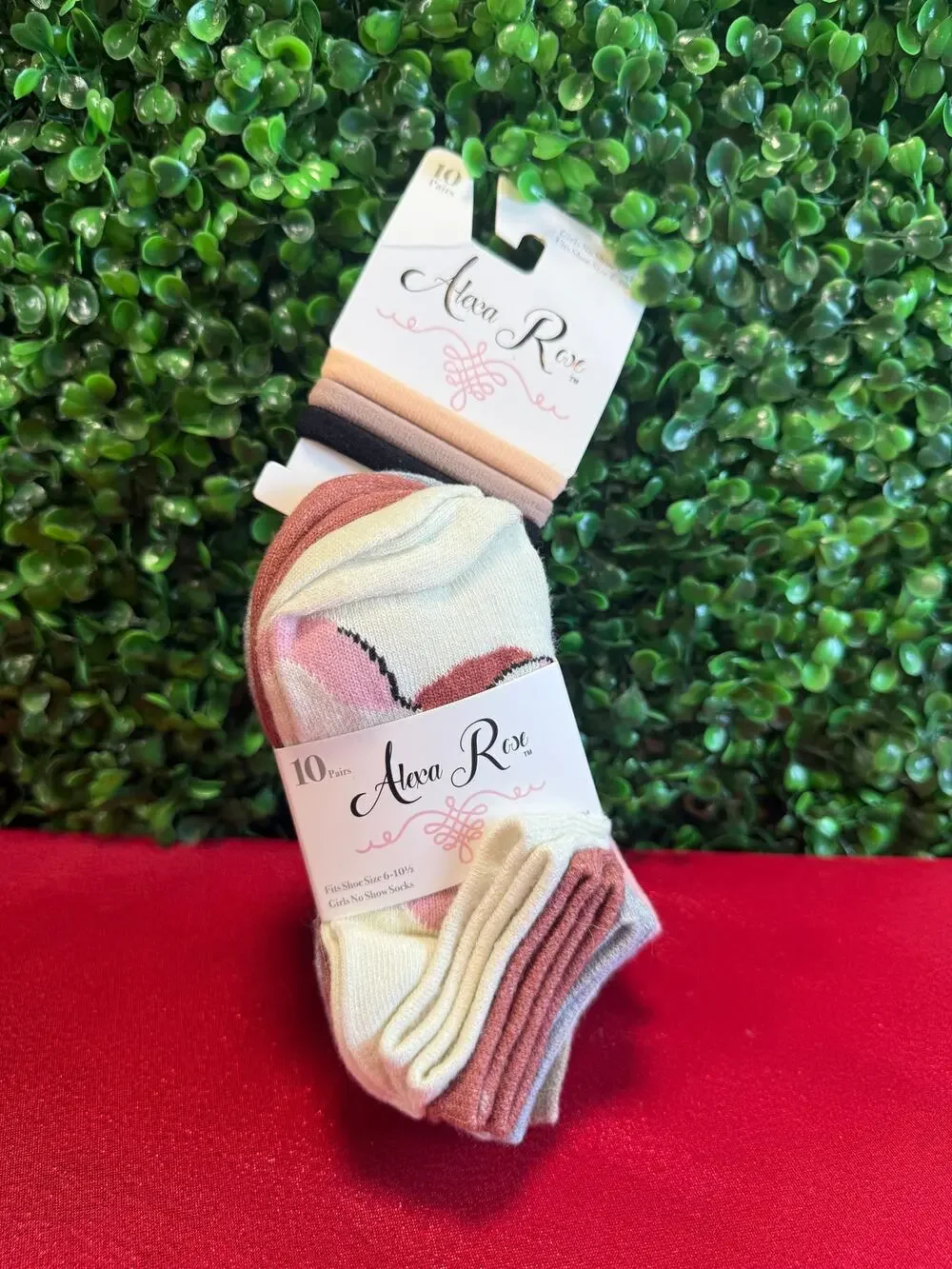 Alexa Rose Girls No Show Socks 10 Pack Matching Hair Ties Pastel Pink Cream 6-10